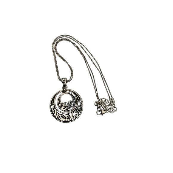 Brighton Double  Chain  Double Circle  Pendant 15-17 inch Silver Plated - Picture 2 of 10